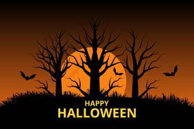 Cadılar bayramı ürkütücü orman gece illüstrasyonu