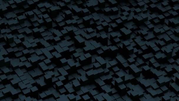 Dark black digital abstract background with random moving octagonal box cubes shape 3d animation — Stock Video