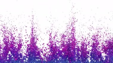 Çok renkli topların 3D canlandırma patlaması beyaz arkaplanda izole bir şekilde hareket ediyor