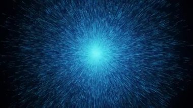 Siyah arkaplanda izole edilmiş mavi parçacıkların küresel patlaması 3d animasyon dijital patlama havai fişeği