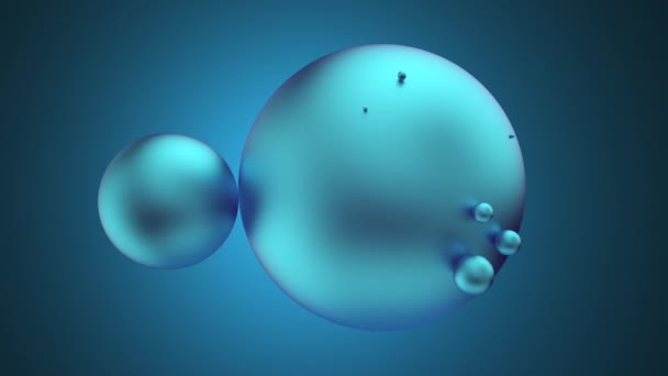 Fremtidig sammensetning av baller av ulik størrelse som beveger seg isolert på blått konsept for illogikalitet – stockvideo