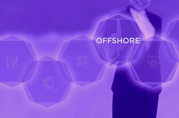 OFFSHORE concept presented by businessman touching on virtual screen