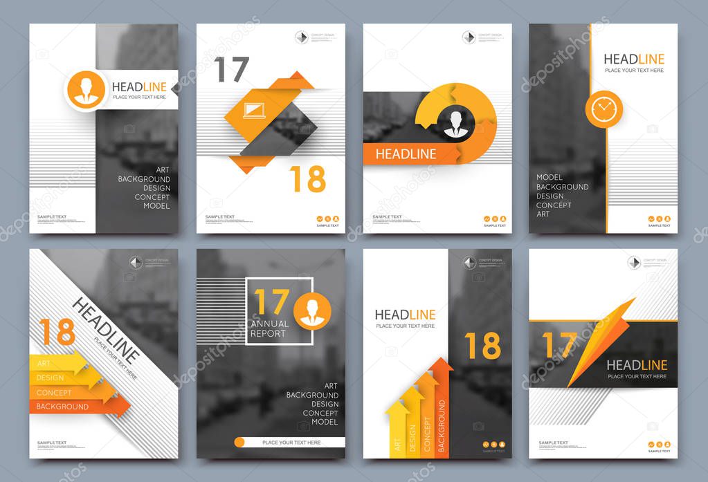 Abstract a4 brochure cover design. Template for banner, business card, title sheet model set, info flyer, ad text font. Modern vector front page art with urban city river bridge. Yellow line