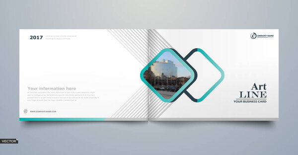 White business card style. A4 brochure cover design. Info board plan. Book, diary title sheet model. Modern vector front page art. Urban city house texture. Green figure text frame icon. Ad flyer font