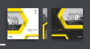 Siyah, beyaz kartvizit maket. A4 broşür kapağı tasarımı. Merhaba teknik bilgi afiş. Başlık sayfası modeli seti. Modern vektör ön sayfa sanat. Kentsel şehir ev dokusu. Sarı çizgi çerçeve simgesi. El ilanı metin yazı tipi