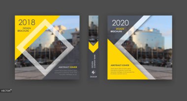 Soyut tanıtım yazısı. Sarı, siyah a4 broşür kapağı tasarımı. Bilgi pankartı çerçevesi. İlan metni yazı tipi. Başlık sayfası modeli ayarlandı. Modern vektör ön sayfa sanatı. Yaratıcı şehir dokusu. Rhombus figür resim simgesi