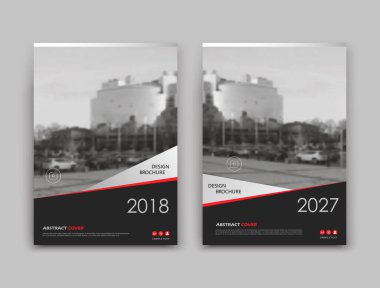 Soyut kompozisyon. Broşür kapağı tasarımı. Bilgi pankartı çerçevesi. Metin yazı tipi. Başlık sayfası modeli ayarlandı. Modern vektör baş sayfası. Şehir manzarası. Kırmızı üçgen görüntü simgesi. İlan fiberi