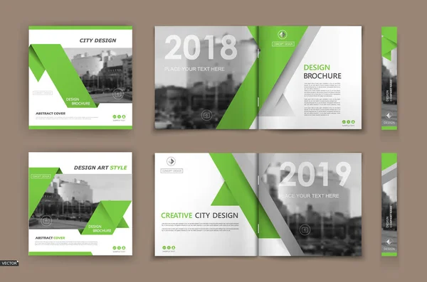 Black Green Business Book Mockup Brochure Cover Design Tech Info — Stock Vector