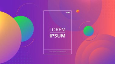 Soyut kompozisyon, renkli daireler. Dinamik şekiller bileşimi. İş broşürü başlığı sayfası, karışık arkaplan yüzeyi, yaratıcı web simgesi, şekil kesişim noktaları formu.