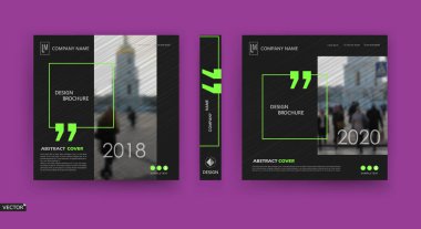 Soyut yama broşür kapağı tasarımı. Siyah bilgi veri pankartı çerçevesi. Tekno başlık sayfası modeli seti. Modern vektör ön sayfa sanatı. Kentsel şehir tanıtım dokusu. Yeşil UFO alıntı figürü simgesi.