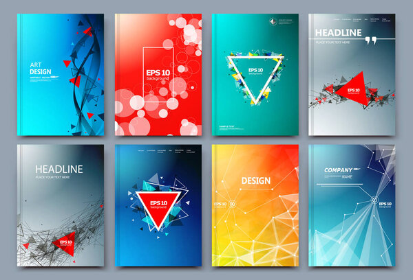 Abstract composition. Text frame surface. Green, yellow, blue, orange a4 brochure cover design. Title sheet model set. Polygonal space icon. Vector front page font. Ad banner form texture