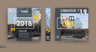 Soyut yama broşür kapağı tasarımı. Siyah bilgi veri pankartı çerçevesi. Tekno başlık sayfası modeli seti. Modern vektör ön sayfa sanatı. Kentsel şehir tanıtım dokusu. Sarı atıf figürü simgesi. İlan metni.