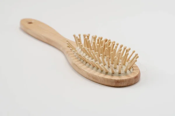 Wooden Hair Brush White Background Studio Shot Close — Stock Photo, Image