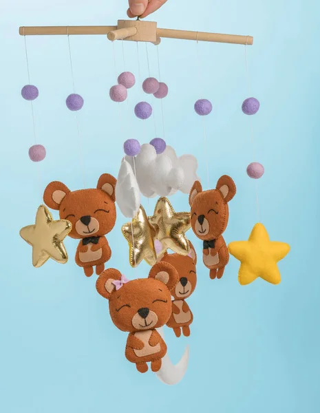 Colorful Eco Friendly Children Mobile Felt Children Consists Bears Stars — Stock Photo, Image