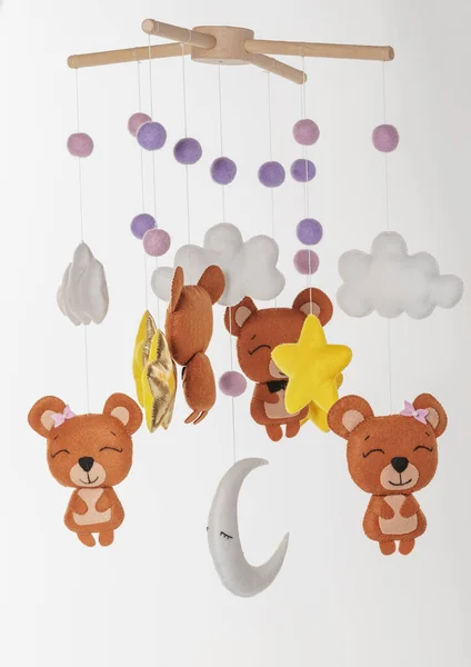 Colorful Eco Friendly Children Mobile Felt Children Consists Bears Stars — Stock Photo, Image