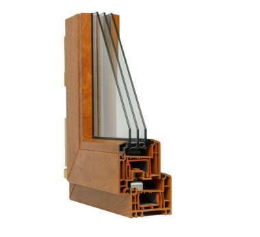 Pencere için pvc profillerinin çapraz kesiti, üç kat camlı çapraz seçim