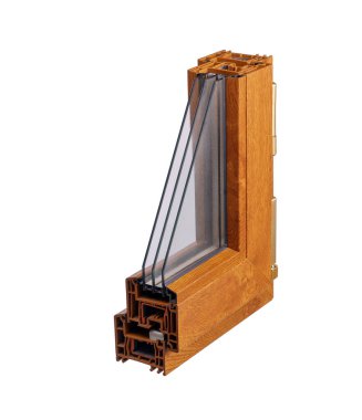 Pencere için pvc profillerinin çapraz kesiti, üç kat camlı çapraz seçim