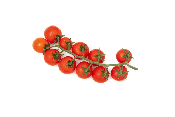 Ein Zweig Roter Kirschtomaten Auf Weißem Hintergrund Das Kleine Saftige — Stockfoto