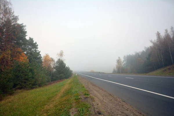 Mglisty drogi wzdłuż natura z — Zdjęcie stockowe