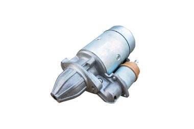 Beyaz arka plan üzerinde izole solenoid ile bir araba için elektrikli marş. Araba yedek parçaları