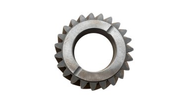 İzole edilmiş beyaz bir arka planda el ile vites. Yedek parçalar.