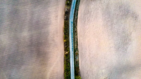 Aerial View Country Road Fields Spring — Stock Photo, Image