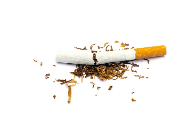 Παγκόσμια Ημέρα Κατά Του Καπνίσματος Σπασμένο Τσιγάρο Απομονωμένο Λευκό Φόντο — Φωτογραφία Αρχείου