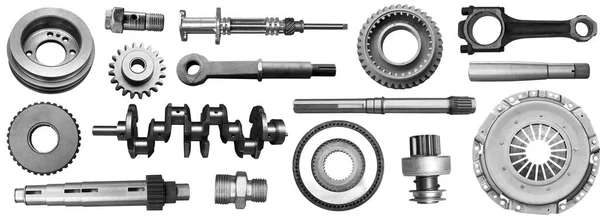 Автозапчастини Білому Тлі Набір Багатьма Ізольованими Елементами Магазину Або Післяпродажного — стокове фото