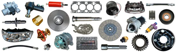 Автомобиль Запасных Частей Белом Фоне Набор Множеством Изолированных Предметов Магазина — стоковое фото