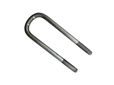 U-bolt eklentisi yaylı süspansiyon kamyonu beyaz arka planda izole edilmiş. Yedek parçalar.