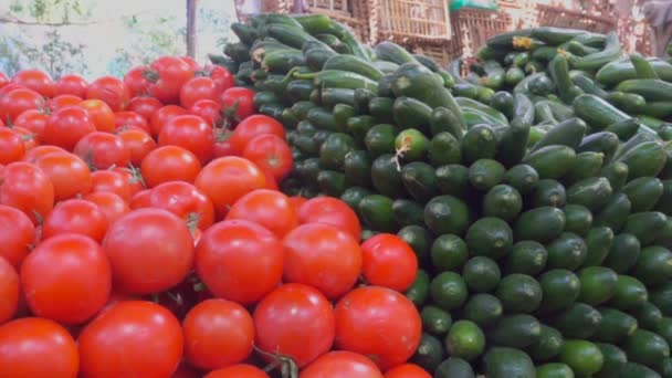 Vackert showcase i grönsaksmarknaden — Stockvideo
