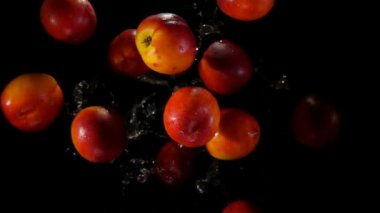 Şeftali uçar kameraya bir siyah arka plan üzerine