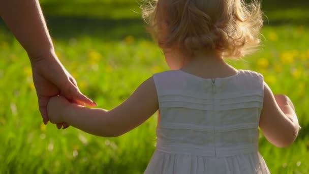 Mom and daughter holding hands — Stock Video