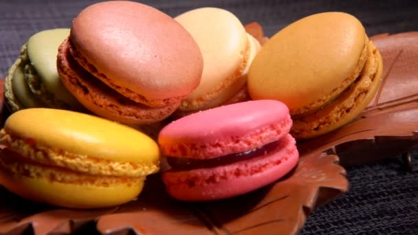 Delicious french macaroons with various flavors — Stock Video