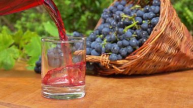 Mor üzümlerin arka planına üzüm suyu döküldü.