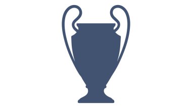 Şampiyonlar Kupası Siluet Simgesi. Büyük bir spor kupasının düz vektör silueti ve zarif tutacakları var. Minimalist koyu mavi tasarım şampiyonluk, turnuva, futbol finali veya spor ödülleriyle ilgili editoryal kullanım için mükemmeldir..