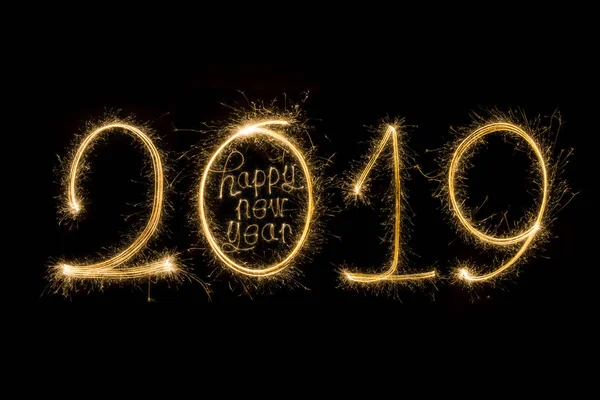 Ευτυχισμένο Νέο Έτος 2019 Γραμμένο Λάμψη Πυροτέχνημα — Φωτογραφία Αρχείου