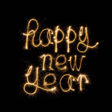 Mutlu yeni yıl ışıltı havai fişek ile yazılı