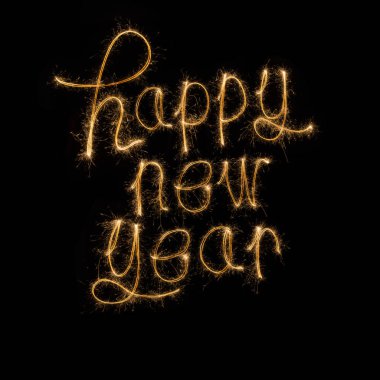 Mutlu yeni yıl ışıltı havai fişek ile yazılı