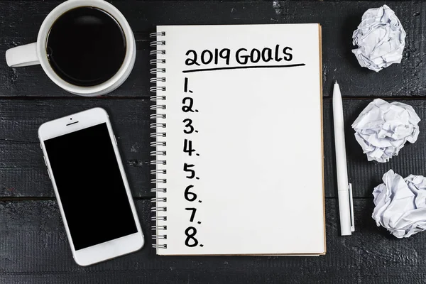 2019 New Year Goal Plan Action Text Notepad Office Accessories — Stock Photo, Image