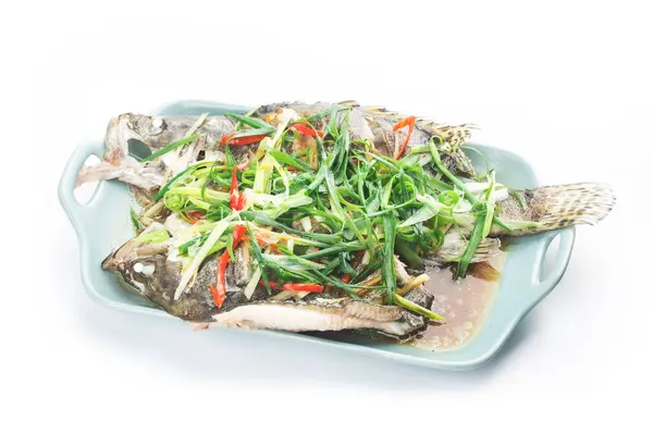 Une Assiette Poisson Osmanthus Fraîchement Cuit Vapeur — Photo