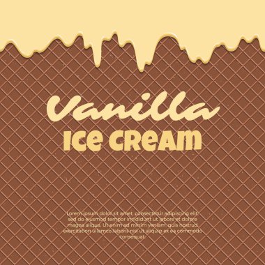 Dikişsiz desen gözleme doku buzlanma dondurma damlama erir. Parlak çikolatalı vanilyalı krem çıtır koni çizgiler. Karikatür resmi web, reklam, afiş, kartvizit için. Vektör çizim.