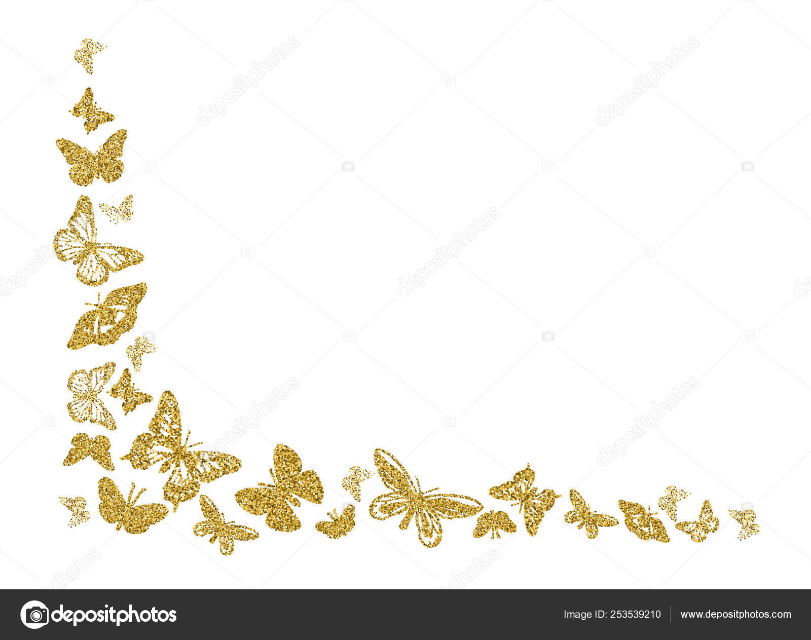 골든 반짝이 나비 실루엣 화이트에 모서리에 텍스처를 연. 우아한 나비 골드에서 테마 벡터 마우스. 초대장, 패션, 명품에 대 한 멋진  곤충 활공 배경 막. 벡터 일러스트 레이 션. 스톡 벡터 - ©vaskinamat158.gmail.com, image size:1600x1263