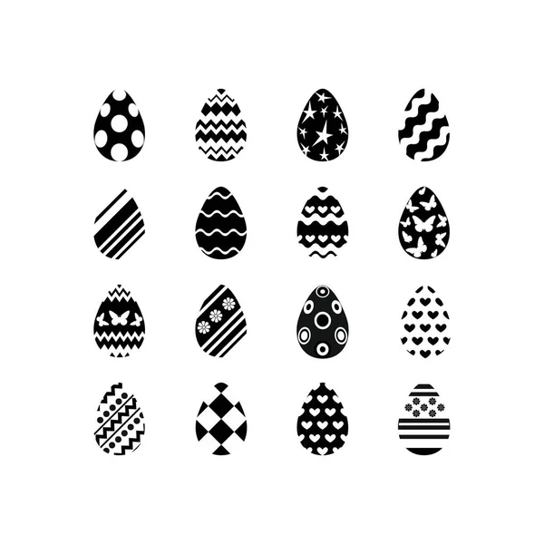 Set von schwarz-weißen glücklichen Ostereiern Silhouetten auf weißem Hintergrund mit verschiedenen Ornamenten und Texturen. Vektorillustration — Stockvektor
