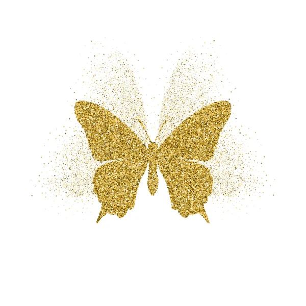 Золота блискуча ікона метелика з блискучим сяйвом. Прекрасний літній золотий силует на білому. Для весілля, моди, прикрас, татуювання, розкішні декоративні елементи дизайну Векторні ілюстрації — стоковий вектор