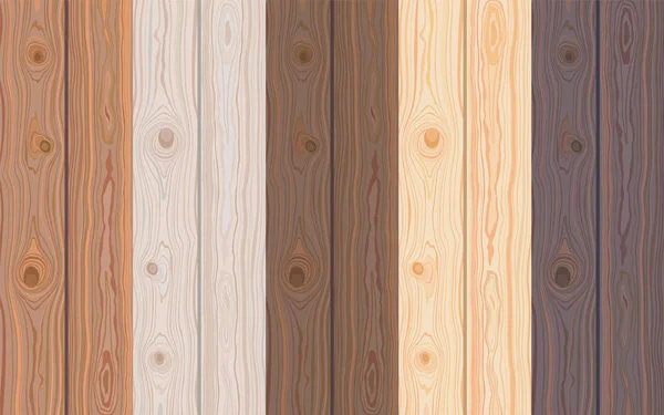 Conjunto de fondo texturizado a rayas de madera. Pared de madera marrón, tablón, mesa o superficie del suelo. Corte de tabla de cortar. Superficie natural colorida del paseo marítimo. Ilustración vectorial . — Vector de stock