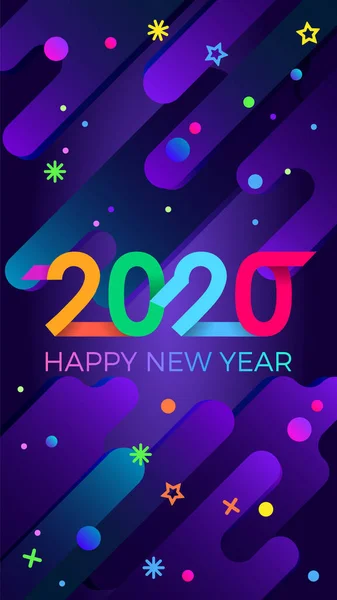 Feliz Año Nuevo 2020. Papel Memphis estilo geométrico brillante para folletos navideños, saludos, invitaciones, Feliz Año Nuevo o Feliz Navidad tarjetas. Fondo de vacaciones, póster, pancarta. Ilustración vectorial . — Vector de stock