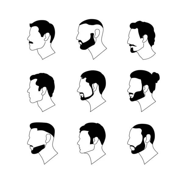 Conjunto de retratos de ilustração vetorial de homens em perfil de nacionalidade europeia. Cabeças masculinas em estilo linear sobre um fundo branco . — Vetor de Stock