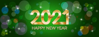 2021, mutlu yıllar. Flama ya da davetiye, parti afişi parıldayan yıldızlar konfeti sim süslemesi. Gümüş yazılı tebrik kartı. Mutlu yıllar 2021. Vektör İllüstrasyonu.
