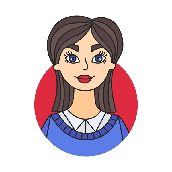 Studentka Školy Dívka Kreslený Charakter Portrét Doodle Barevné Vektorové Ilustrace — Stockový vektor